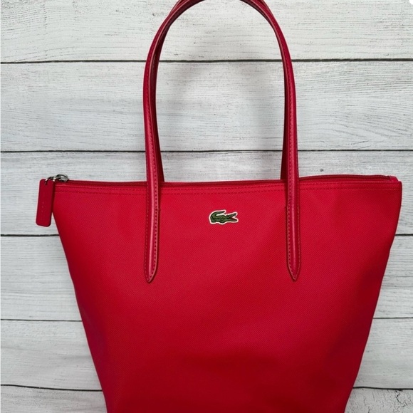 Lacoste Handbags - Lacoste Red Zip Tote Bag Classic Croc Logo